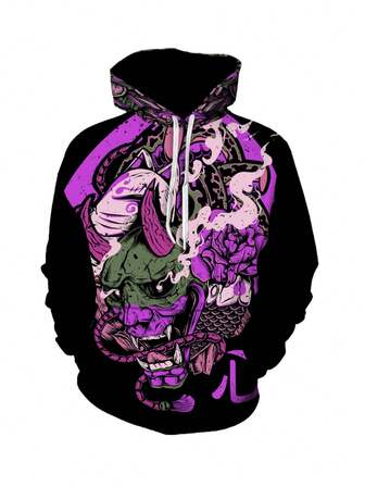 Neuester beliebter Anime 3D Kapuzenpullover, modische, vielseitige schwarze Pullover für Herren für Herbst und Winter