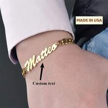 Customized Name Bracelet Men's Cuban Chain Personalized Stainless Steel Adjustable Charm Bracelet Customized Gold Name Label Jewelry Couple Commemorative Gift For Boyfriend's Birthday Gift - Multicolor - View 1