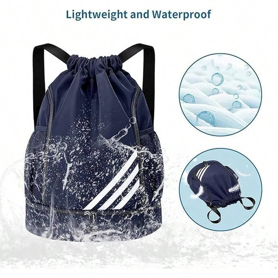 Mochila Deportiva con Cordón, Bolsas de Cuerdas para el Gimnasio, Mujer Hombre Mochila Cuerdas Impermeable Saco Gimnasia, con Compartimento de Zapatos y Bolsillo, para Yoga Natacion Fitness - Negro - Ver 1