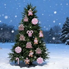 Gingerbread Tree Ornaments Creative Christmas Hanging Decoration For Home Office Party Celebration - Pink - View 4