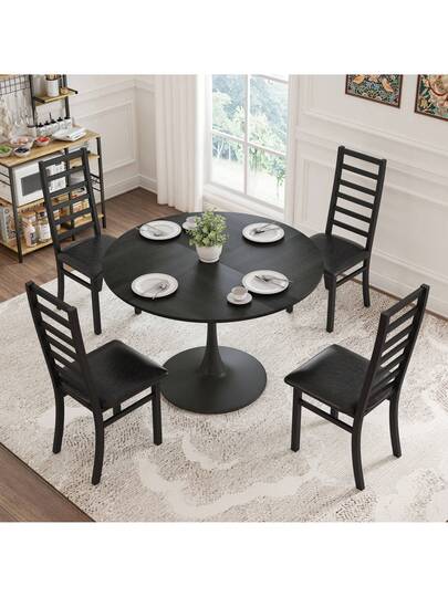 Dining Chairs Set Of 4, Steel Legs PU Leather Seat Kitchen, Living Room, Black, Grijs view 4