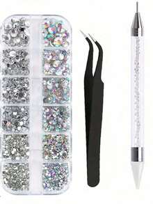 12 ô lưới 6 kích cỡ Đá pha lê trong suốt dạng phẳng, bóng, dùng trang trí móng tay, kèm nhíp và dụng cụ gắp đá, bút chấm đá, dụng cụ làm móng, trang trí mặt và mắt, đồ thủ công làm móng, phụ kiện móng tay, giá rẻ, ngày lễ tình nhân, hàng giá rẻ, du lịch, đồ dùng cần thiết khi đi du lịch, trang trí phòng, quà tặng ngày lễ tình nhân, đồ rẻ tiền, phòng, đồ 1 đô la, đồ dùng cần thiết cho kỳ nghỉ, quà tặng cho phụ nữ, phòng ngủ, ngày lễ tình nhân, 99 xu - Nhiều màu 4 - Xem 11