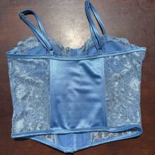 Cropped Corset With Front Opening And Closure, Simple Lace Corset For Evening Wear. - 藍色 - 查看 2