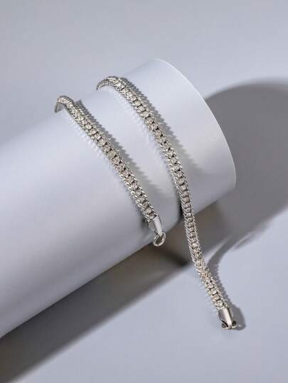 1pc Fashionable & Versatile Stainless Steel Silver Color Rhinestone Inlaid Non-Fading Bracelet - Suitable For Birthday/Anniversary/Valentine's Day Gifts, Everyday And Formal Occasions, Unisex