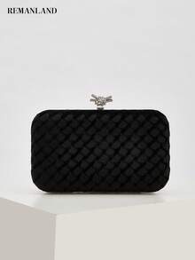 REMANLAND Gorgeous And Simple Women's Evening Bag, Black Velvet Woven Textured Clutch Party Bag, Suitable For Women's Party, Wedding, Dinner, Banquet Evening Bag Shoulder Bag, Suitable For Party Girls, Ladies, Suitable For Women To Attend Parties, Weddings, Dances, Dinner/Banquets, Is The Best Gift For Women - Black - View 1