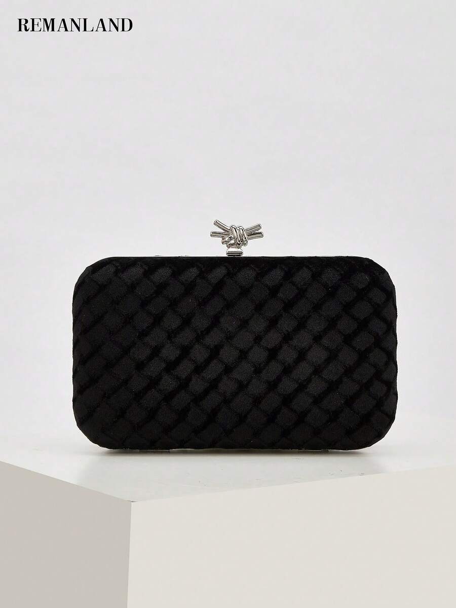 REMANLAND Gorgeous And Simple Women's Evening Bag, Black Velvet Woven Textured Clutch Party Bag, Suitable For Women's Party, Wedding, Dinner, Banquet Evening Bag Shoulder Bag, Suitable For Party Girls, Ladies, Suitable For Women To Attend Parties, Weddings, Dances, Dinner/Banquets, Is The Best Gift For Women - Black - View 1