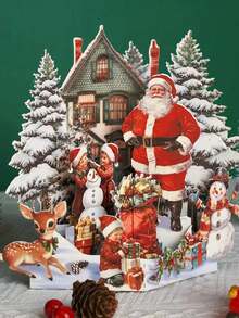 1 Stück Weihnachtsgrußkarte - 3D Winterwald Szene mit Tieren, handgemachtes Wintergeschenk