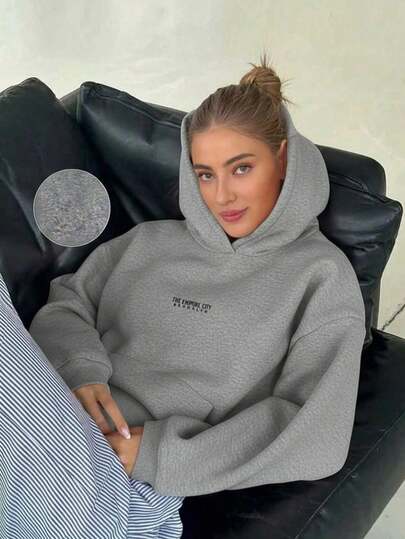 Women's Hooded Long Sleeve Printed Casual Sports Commuter Street Style Fleece Sweatshirt, Autumn/Winter