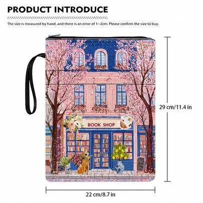 1pc Pink Bookstore Theme Book Cover With Zipper, Front Pocket, Paperback Book Protector, Paperback Book Jacket, Book Cover, Book Sleeve, Washable Book Bag, Multi-Functional Book Storage Bag, Suitable For School, Students, Teachers, Book Lovers