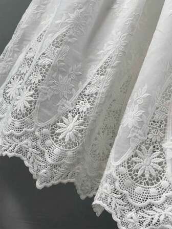 1 码白色刺绣蕾丝面料，48 厘米镂空花卉刺绣饰边，适用于服装、连衣裙、DIY 缝纫配件