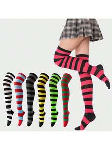 1 Pair Over-The-Knee Striped Party Socks, Christmas Cosplay Thigh High Socks For Women, Christmas Party Socks - Multicolor - View 7