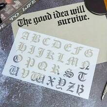 6pcs Gothic Style English Alphabet Stencils - Uppercase & Lowercase Letters, Numbers, Symbols - Durable PET Plastic Templates For Calligraphy, Scrapbooking, Journaling, Crafts - Reusable & Easy To Clean, Scrapbooking Supplies, Calligraphy Tools, Decorative Stencils, Easy Clean Stencils - White - View 5
