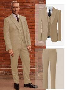Mens Herringbone Tweed Suit 3 Piece Suit Two Buttons Wool Suits 1920's Themed Wedding Suit Prom Tuxedos Blazer Dress Formal Business Party Jacket Vest Waistcoat For Groom - 香檳色 - 查看 2