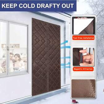 AIYYIPA 1件装隔热保温门帘，绗缝材质，棕色长方形，磁吸式闭合，带防紫外线功能，保持室内温暖，适合家庭使用，冬季及日常使用。
