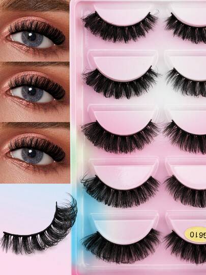 5 Pairs Faux Mink Eyelashes, 3D Thick Fluffy Dramatic Curly False Lashes, Suitable For Girls Attending Balls, Parties, Makeup Wear