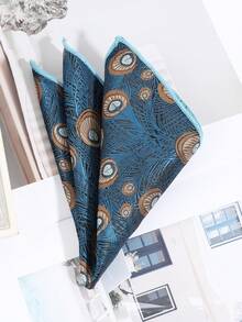 1pc Fashionable Men's Elegant Peacock Feather Pattern Pocket Square/Handkerchief, Suitable For Business And Formal Events