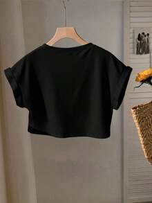 2026 SUMMER TopComfortcana Women's Casual Coffee Brown Round Neck Short Sleeve T-Shirt, SummerLoose And Comfortableshirt - 黑色2 - 查看 2