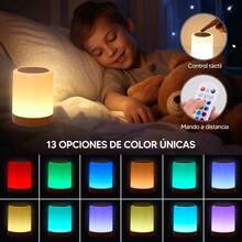 Lámpara de Noche Tactil Recargable, Luces LED para Cuarto Luz de Noche para Bebe Lampara de Buro, RGB Lampara de Noche con Control Remoto Función de Temporización, luz led para cuarto, Navidad - 1 - Ver 8