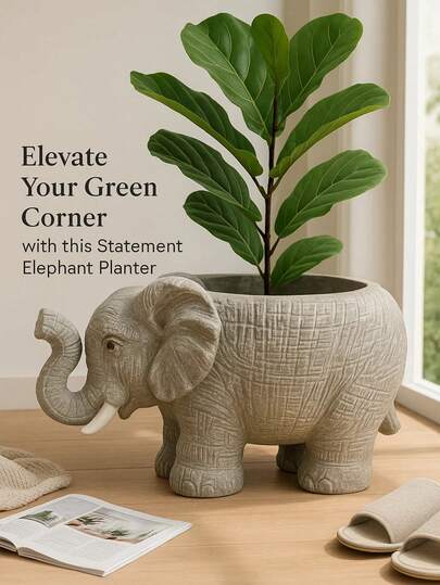 Elephant Planter - Resin Animal Shaped Planter, Cute Cactus & Succulent Planter, Animal Design Flower Pot, Home Decor Planter, Outdoor Plant Container