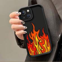 Estuche de Moda con Diseño de Llama de Alta Gama para 15/15Plus/15Pro/15Promax,  14/14Plus/14Pro/14Promax,  13/13Pro/13Promax,  12/12Pro/12Promax,  11/11Pro/11Proamx,  16/16Plus/16Pro/16Promax,  17/17Pro/17Promax, Anticaída, Carcasa Protectora, Popular - Negro - Ver 3