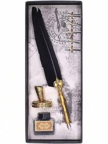 Kit de Pluma de Ave Retro, Acero Inoxidable, Antigua para Escribir, Dibujar, Firma y Decoración de Boda (Negro) - 1 - Ver 10