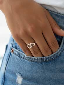 1枚简约独特925纯银小巧双心戒指，优雅珠宝，女士礼物 - 小雙愛心戒指 - 查看 5