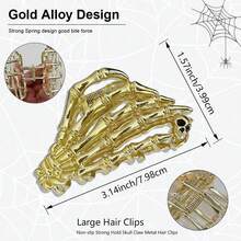 1 Piece Gothic Black Hair Clip Silver Tone Metal Claw Skeleton Skull Design Hair Accessories For Women Men Alternative Fashion Punk Grunge Style Cosplay Concert Rave Halloween Party Gift - 金色 - 查看 2