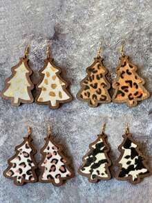 2pcs Fashionable Multi-Color Halloween Pumpkin Splice Minimalist Wooden Acrylic Pendant Earrings For Women, Suitable For Party, Halloween Event