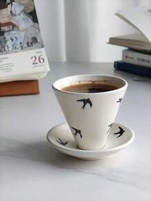 Creative Niche Ceramic Coffee Cup & Saucer Set, Japanese-Style Mug, Retro Coarse Pottery Latte Cup - Multicolor - View 7