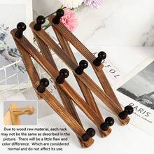 1个复古可伸缩木质壁挂式衣帽架，手风琴式挂钩，带10个挂钩，可挂毛巾、帽子、外套、包包、围巾 | 节省空间的浴室和玄关收纳架，乡村农舍秋季装饰 | 感恩节礼物、圣诞节礼物、新年礼物 - 彩色 - 查看 11