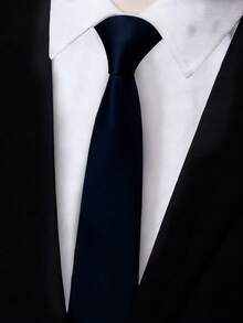 1 pieza Corbata casual de tela de unicolor, adecuada para hombres y mujeres, estudiantes, bodas, padrinos de boda, moda casual y delgada, plateada/negra para vestir para la decoración navideña - Multicolor - Ver 16