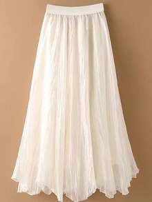 女士浪漫优雅仙女裙，新款时尚中长款不对称 A 字网纱裙，百搭春夏秋 - 杏色 - 查看 3