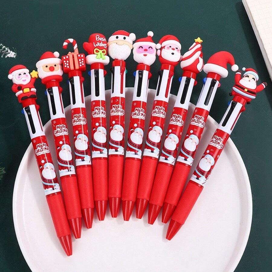 5pcs Random Red Series Christmas Ball Pens, Santa Claus Gift Christmas Tree Style Multicolor Gift Pens, Christmas Holiday Student Stationery Prize Gift Christmas Gift Reward - Multicolor - View 1