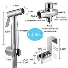 Stainless Steel Sitz Shower Nozzle Accessory With Hose Kit -304 Stainless Steel Sitz Shower Gun, Adjustable Water Pressure And One Handed Lever Control, Suitable For Toilets, Baby Washing, Pet Bathing, Etc., Easy To Use - Silver - View 2