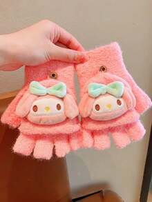 SANRIO 1 Pair Hello Kitty Cartoon Plush Gloves, Autumn/Winter Windproof And Warm Flip-Top, Cartoon Student Outdoor Warm Fuzzy Gloves, Suitable For Autumn/Winter - Multicolor - View 13