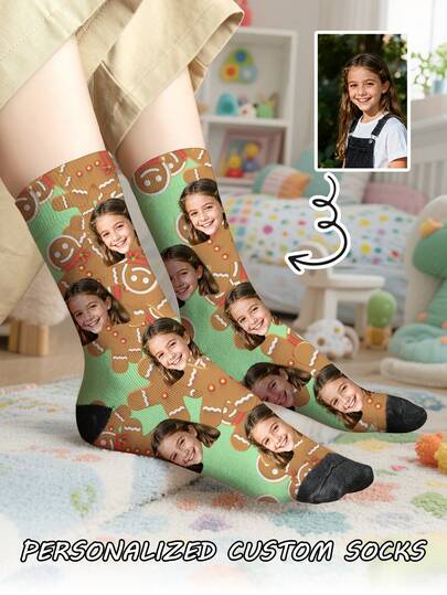 1 Pair Of Customized Face Children's Mid Tube Socks, Put Any Face On Socks,Boy And Girl, Personalized Socks For With Photos, Interesting Customized Picture Pairs With Medium To Long Socks, Suitable For Valentine's Day, Birthdays, Gift Giving