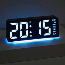 RAF 1个LED镜面桌面时钟，数字闹钟，显示时间和温度，桌面电子钟，彩色灯光（白色）时间显示，夜灯，USB桌面时钟，家居装饰智能时钟，卧室家具办公桌时钟，家居必备