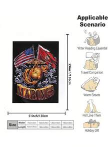 1pc US Marines Eagle Emblem Flannel Throw Blanket - Soft Cozy Patriotic Style - Perfect For Sofa Bed Home Decor - Multicolor - View 5