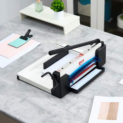 Cortadora de papel resistente, cortadora de papel industrial y comercial de 12" para papel A4, capacidad para 400 hojas, construcción de acero sólido, cortadora de papel apilado para oficina, hogar, escuela, tienda, color blanco