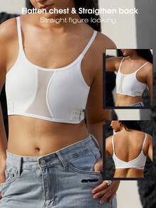 Women's Chest Shaping Camisole, Seamless Invisible Bra Cami, Transparent, Adjustable To Minimize Bust Appearance, Shapewear Top Bodycon Slimming Shirt - White - View 3