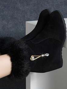 7cm erhöhte Kunstfell Schneestiefel für Damen, Thermofutter, dick wärmeisoliert gefütterte Kurzstiefel für den Winter