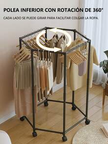 Perchero Circular Metálico Negro con 6 Ruedas con Freno - Ahorra Espacio, Colga Ropa por Categorías (Faldas/Pantalones/Calcetines) - Base 74.5x35cm, Alto 120cm, Rotación 360° para Facilidad de Uso - Ideal para Dormitorios/Lavandería - Negro - Ver 6