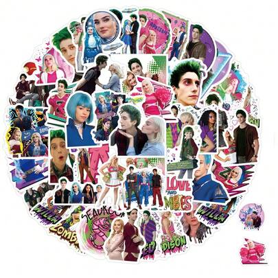 55 Pcs/Set Zombie High School Stickers - American Drama Inspired TV Show Characters (Addison, Zebula, Eliza, Wyatt) Aesthetic Stickers - Reusable Glossy Vinyl Stickers For Fan Collections, Scrapbooks, Laptops, Cell Phones For Teens, New Year And Christmas