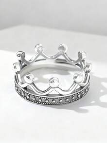 1pc Minimalist Unique 925 Sterling Silver Crown Ring, Exquisite Jewelry Gift For Women - Crown Ring - View 3