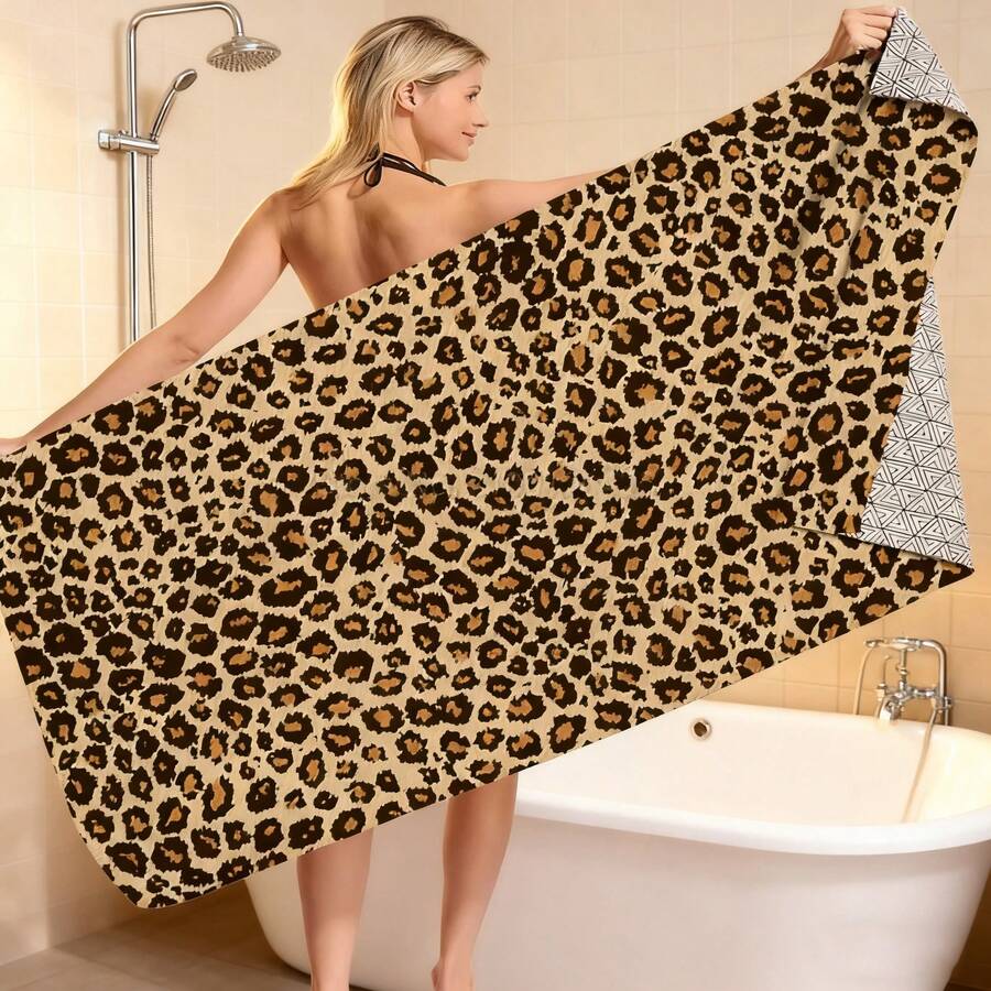1pc Oversized Bath Towel Beautiful Oversized Cheetah Print Beach Towel Outdoor Water Sports Swimming Bath Towel Quick-Drying Leopard Print Beach Towel, Ultra-Fine Fiber Beach Towel, Super Absorbent Travel Sports Swimming Pool Swimming Bathroom Camping Yoga Adult Beach Towel Bathroom Decor - Multicolor - View 1