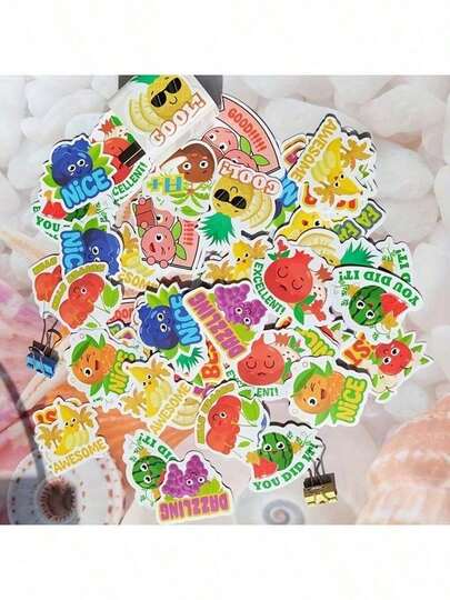 60pcs Scented Sticker Set, Fruit Pattern Fragrance Cartoon Stickers, 12 Fruit Flavors For School Classroom Rewards, Motivational & Funny Stickers, DIY Decorations