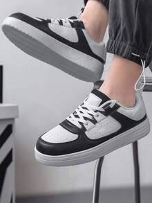 Men's Casual Low-Top Sneakers: Fashionable Platform Shoes, Round Toe Casual Shoes For All Seasons, Durable Design, - Black and White - View 2
