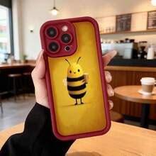 Cubierta de teléfono con borde negro y diseño de abeja amarilla sosteniendo una taza de café para uso diario en cafeterías y espacios casuales Aplicable a los teléfonos de la serie Apple y Galaxy - Blanco - Ver 5