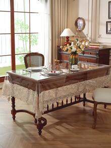 1 pieza Mantel rectangular de encaje europeo bordado y resistente al agua, mezcla de PVC y encaje, resistente al aceite, adecuado para fiestas y celebraciones, decoración de mesa minimalista y romántica para sala de estar, cocina, dormitorio y hotel - Camel - Ver 5