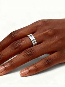 MONALLY Anillo de acero inoxidable para hombres de moda y popular para regalo de joyería y para una apariencia elegante - Plateado - Ver 3